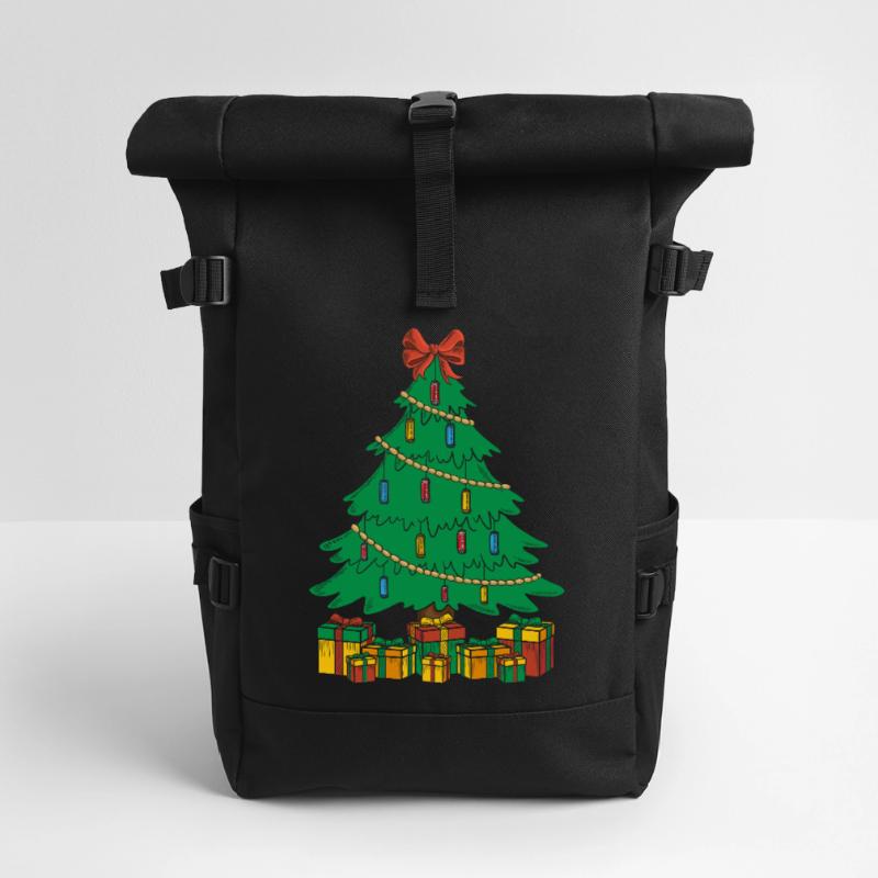 Funny Harmonica Player Christmas Tree Harmonica Roll Top Backpack