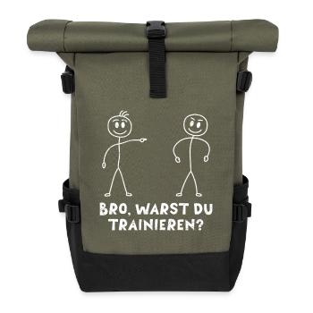 Strichmännchen HAST DU TRAINIERT Lustiges - Rolltop Rucksack - Olive/Schwarz - Vorne