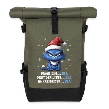 I Hate Christmas - Grumpy Blue Cat - Roll Top Backpack - olive/black - Front