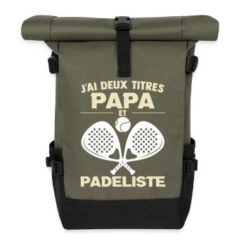 Papa Padel Cadeau Padeliste Fête des Pères  - Sac à dos roll top - olive/noir - Devant