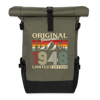 77th Birthday Original December Born 1948 - Roll Top Backpack - olive/black - Front