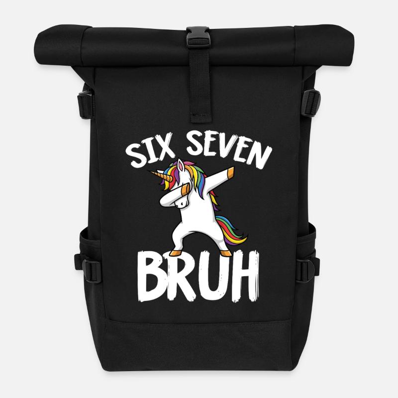 Sechs Sieben-Einhorn mit Regenbogen abtupfen - Rolltop Rucksack - Schwarz