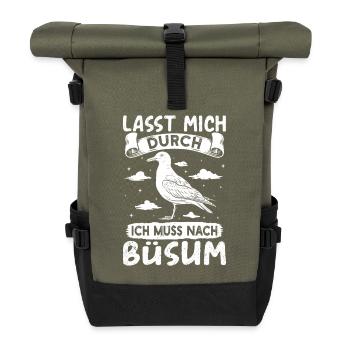 North Sea Holiday LET ME THROUGH MUST GO TO BÜSUM - Roll Top Backpack - olive/black - Front