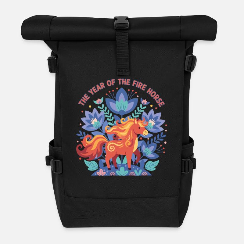 Die Feier des Jahres des Feuerpferdes - Rolltop Rucksack - Schwarz