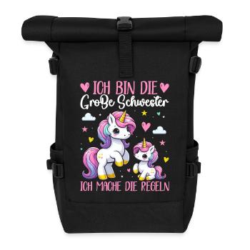 Big Sister Unicorn Lover Older Babe - Roll Top Backpack - black - Front