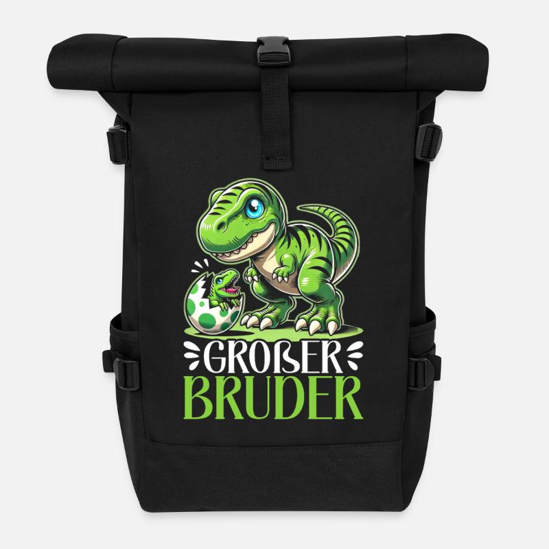 Großer Bruder Dinosaurier Dino Geschwister Motiv - Rolltop Rucksack - Schwarz