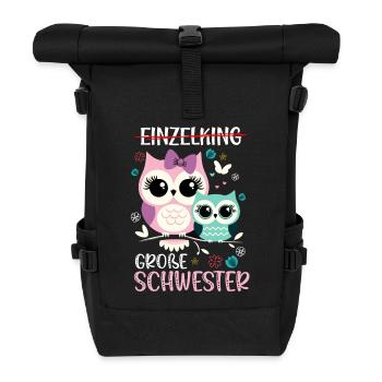 Big sister Owls Older baby Siblings - Roll Top Backpack - black - Front