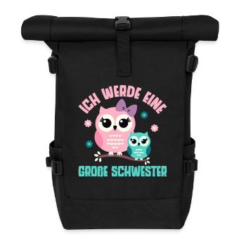 Big sister Owls Older baby Siblings - Roll Top Backpack - black - Front