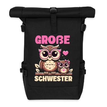 Big sister Owls Older baby Siblings - Roll Top Backpack - black - Front