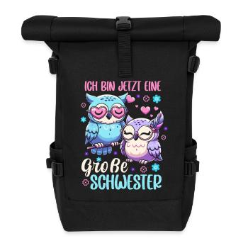 Big sister Owls Older baby Siblings - Roll Top Backpack - black - Front