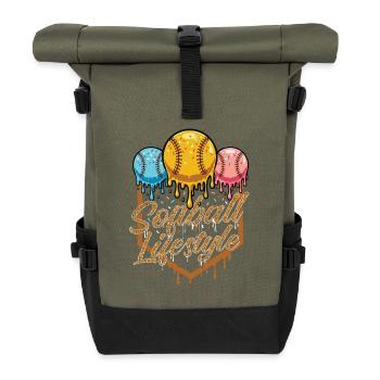 Softball Lifestyle Leidenschaft Stolz Energie für den Spieler - Rolltop Rucksack - Olive/Schwarz - Vorne