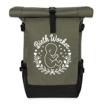 Geburtshelfer Baby Emblem - Rolltop Rucksack - Olive/Schwarz - Vorne