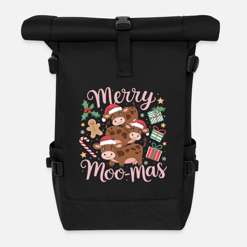 Joyeux Moo Mas Vaches de Noël drôles pour les fans de vaches - Sac à dos roll top - noir
