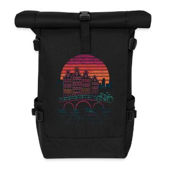 Nachtsonne über Amsterdamer Kanäle - Rolltop Rucksack - Schwarz - Vorne
