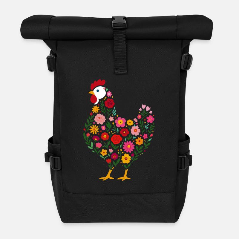 Huhn Hühner blumen - Rolltop Rucksack - Schwarz
