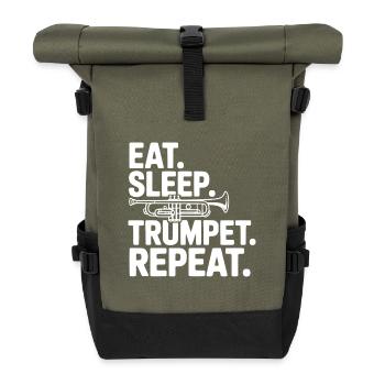 Iss. Schlaf. Trompete. Wiederholen. - Rolltop Rucksack - Olive/Schwarz - Vorne