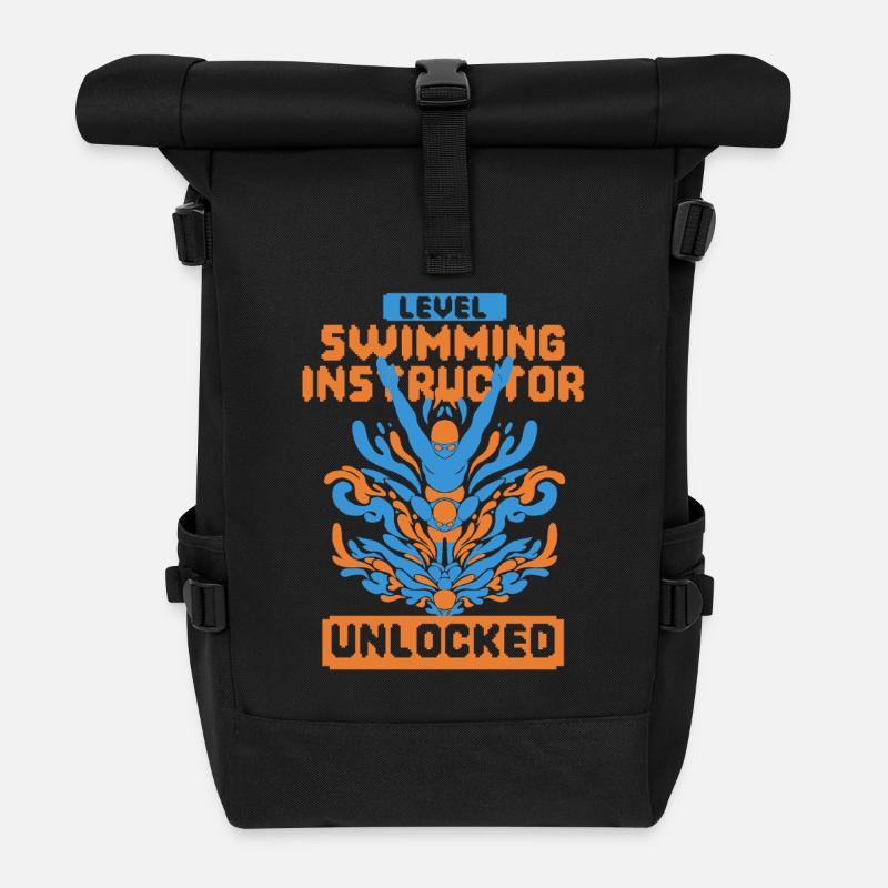 Schwimmlehrer Level Swimming Instructor Unlocked - Rolltop Rucksack - Schwarz