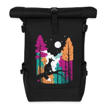 Mondwolf im farbenfrohen Waldfuchs - Rolltop Rucksack - Schwarz - Vorne