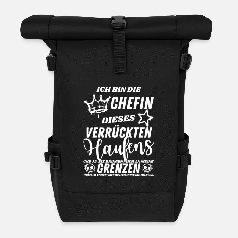 Chefin dieses verrückten Haufens - Rolltop Rucksack - Schwarz