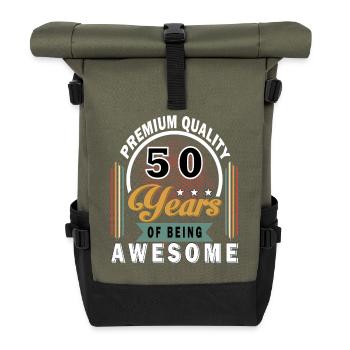 50 Jahre Awesome Jubiläumsbadge - Rolltop Rucksack - Olive/Schwarz - Vorne