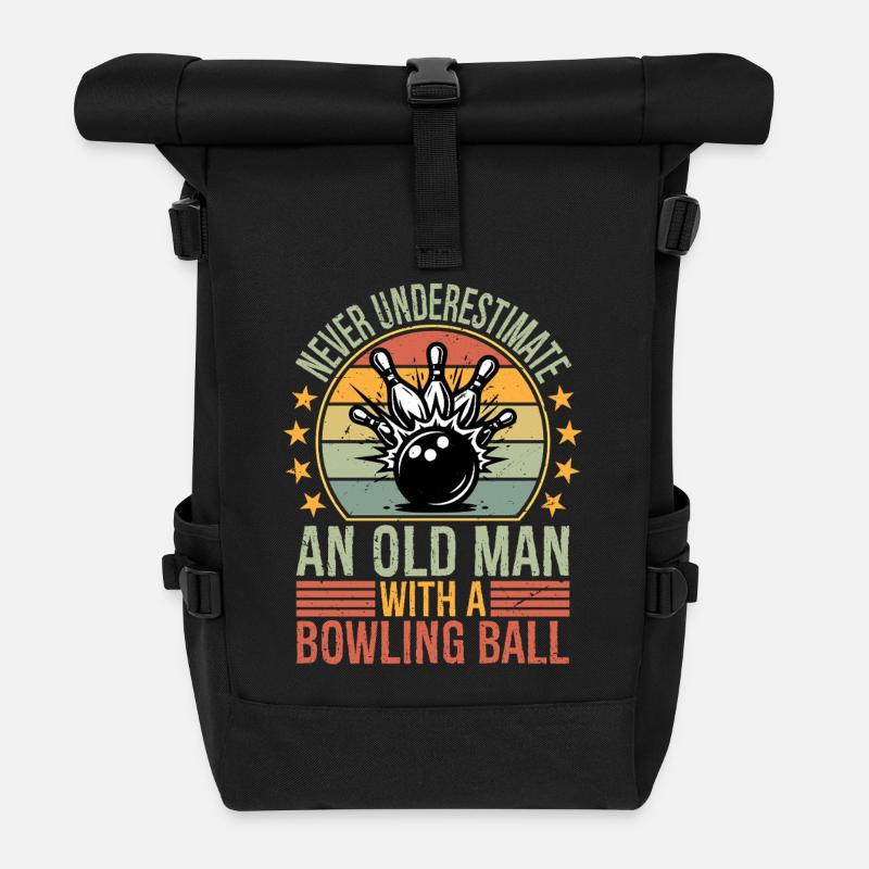 Never Underestimate Old Man Bowling Ball Bowler - Roll Top Backpack - black
