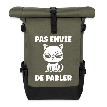 Chat grognon pas envie de parler - Sac à dos roll top - olive/noir - Devant