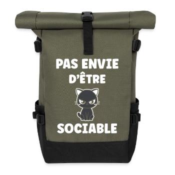 Pas envie d'être sociable - Chat grognon - Sac à dos roll top - olive/noir - Devant