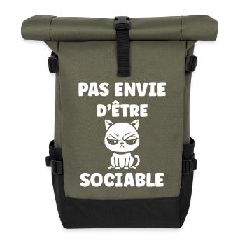 Pas envie d'être sociable — Chat - Sac à dos roll top - olive/noir - Devant