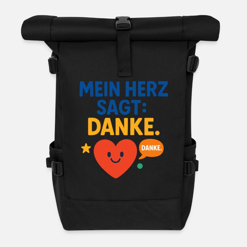 My heart thanks, gratitude love gift - Roll Top Backpack - black