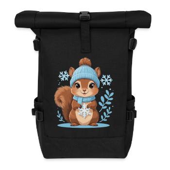 Winterliches Eichhörnchen Motiv - Rolltop Rucksack - Schwarz - Vorne