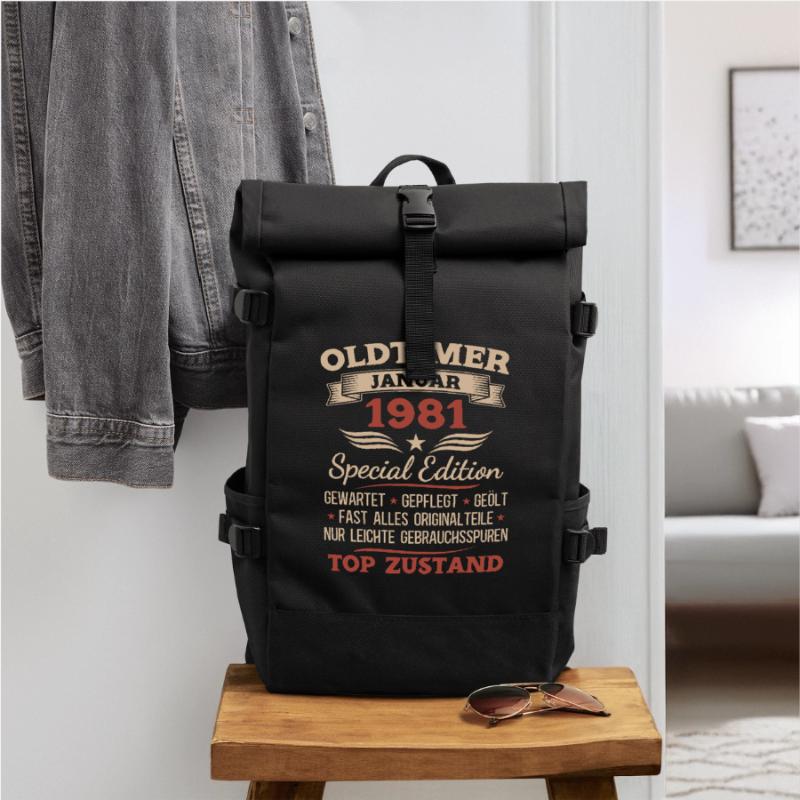 45. Geburtstag Geschenk Oldtimer Januar 1981 Rolltop Rucksack