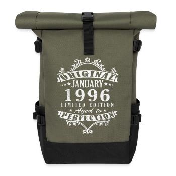January 1996 Vintage Retro Birthday Gift - Roll Top Backpack - olive/black - Front