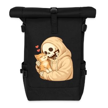 Cozy Skelett mit Katze – Geborgenheit - Rolltop Rucksack - Schwarz - Vorne