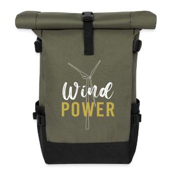 Windrad Windenergie Windkraft - Rolltop Rucksack - Olive/Schwarz - Vorne