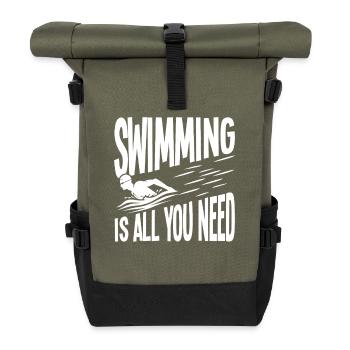 Schwimmen ist alles, was du brauchst - Rolltop Rucksack - Olive/Schwarz - Vorne