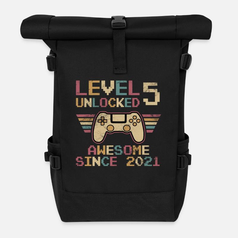5. Geburtstag 5 Jahre Level 5 Geburtstagsgeschenk - Rolltop Rucksack - Schwarz