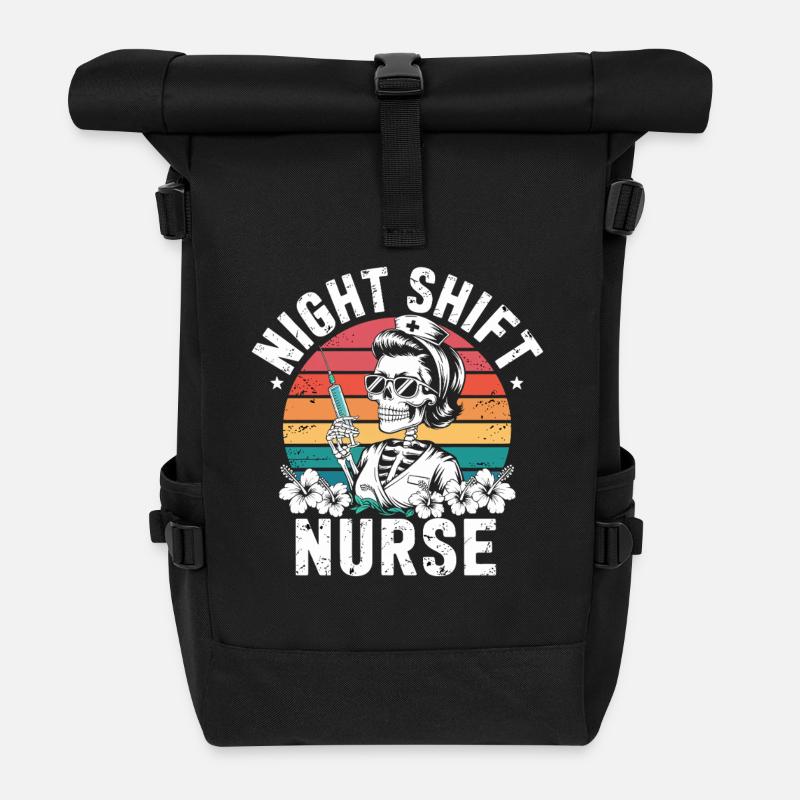 Nacht Schicht Krankenschwester Retro - Rolltop Rucksack - Schwarz