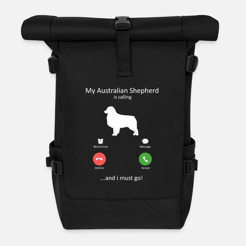 Australian Shepherd ruft, ich muss los, Hundemama. - Rolltop Rucksack - Schwarz