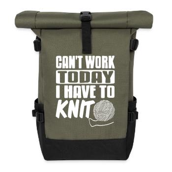 Can't Work Today I Have to Knit Funny Yarn - Rolltop Rucksack - Olive/Schwarz - Vorne