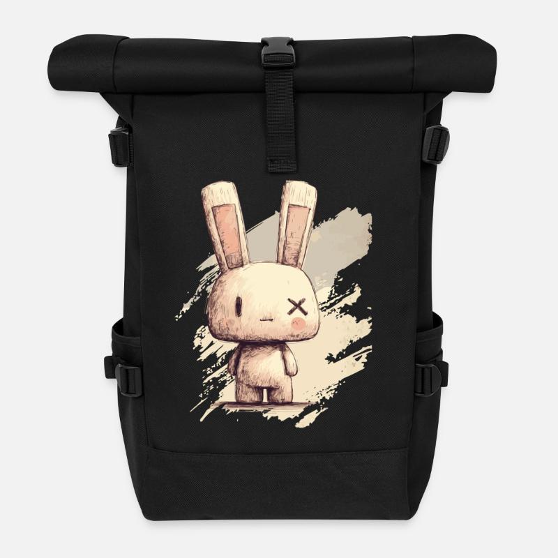 Süßes Kaninchen mit X-Augen - Rolltop Rucksack - Schwarz