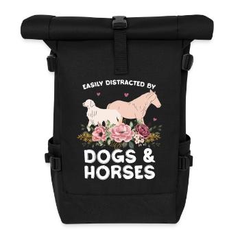 Hunde und Pferde mit Blumenkranz - Rolltop Rucksack - Schwarz - Vorne