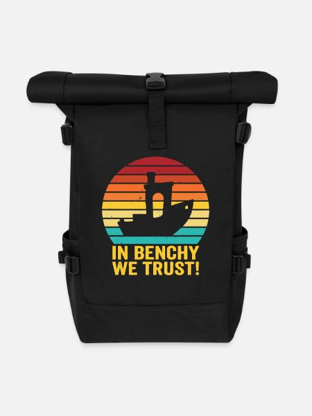 In Benchy We Trust – Retro 3D Printing Design - Roll Top Backpack - black