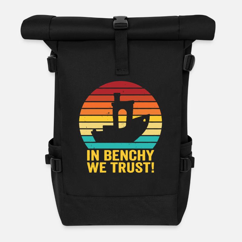 In Benchy We Trust – Retro 3D Printing Design - Roll Top Backpack - black