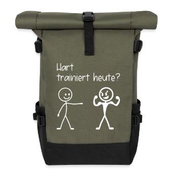 Fitnessstudio HART TRAINIERT HEUTE LUSTIG - Rolltop Rucksack - Olive/Schwarz - Vorne
