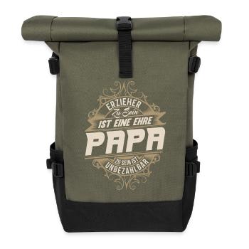 Erzieher Papa - Rolltop Rucksack - Olive/Schwarz - Vorne