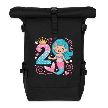 Meerjungfrau 2. Geburtstag 2 Jahre - Rolltop Rucksack - Schwarz - Vorne