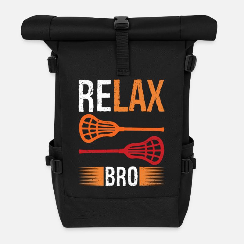 Relax Bro Lacrosse Sports Team Game - Roll Top Backpack - black
