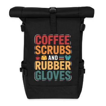 Kaffee Scrubs und Gummi Handschuhe - Rolltop Rucksack - Schwarz - Vorne
