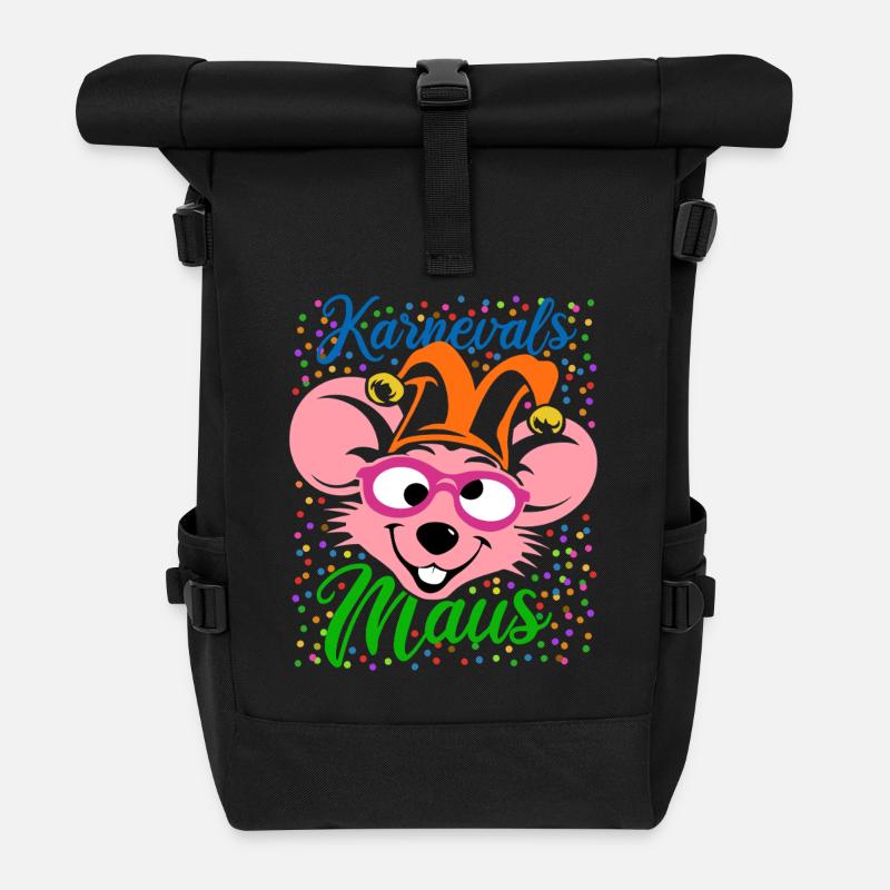 Karnevals Maus | Big Face Kostüm Verkleidung - Rolltop Rucksack - Schwarz
