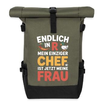 Rente Ente Ruhestand  Einziger Chef ist meine Frau - Roll Top Backpack - olive/black - Front